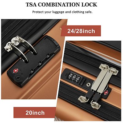 Pnronnc 5-Piece ABS Hardside Luggage Set with USB Port TSA Lock