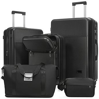 Pnronnc 5 pc ABS Hardside Luggage Set with USB Port TSA Lock and Double Spinner Wheels