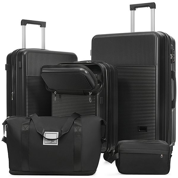 Pnronnc 5-Piece ABS Hardside Luggage Set with USB Port TSA Lock