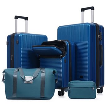Pnronnc 5 pc ABS Hardside Luggage Set with USB Port TSA Lock and Double Spinner Wheels