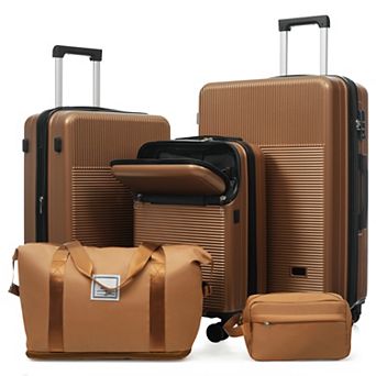 Pnronnc 5 pc ABS Hardside Luggage Set with USB Port TSA Lock and Double Spinner Wheels