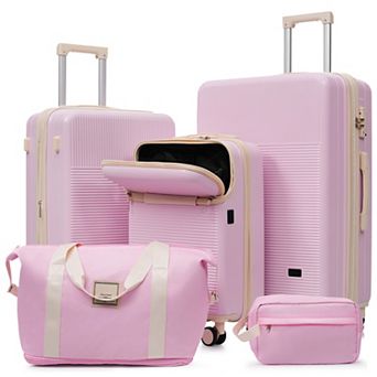 Pnronnc 5 pc ABS Hardside Luggage Set with USB Port TSA Lock and Double Spinner Wheels