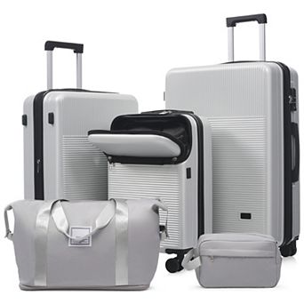 Pnronnc 5 pc ABS Hardside Luggage Set with USB Port TSA Lock and Double Spinner Wheels