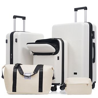 Pnronnc 5 pc ABS Hardside Luggage Set with USB Port TSA Lock and Double Spinner Wheels
