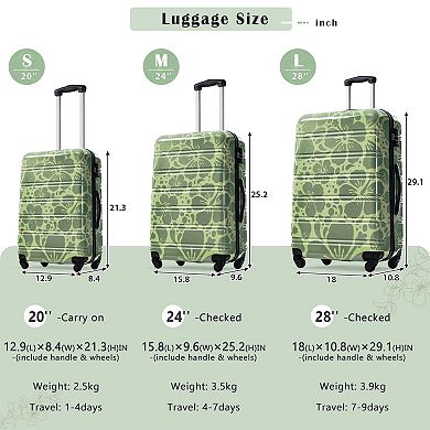 Pnronnc 3-Piece PC Hardshell Luggage Set with TSA Lock Spinner Wheels and Telescopic Handle