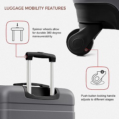 Pnronnc 3-Piece ABS Hardshell Luggage Set with TSA Lock and Spinner Wheels