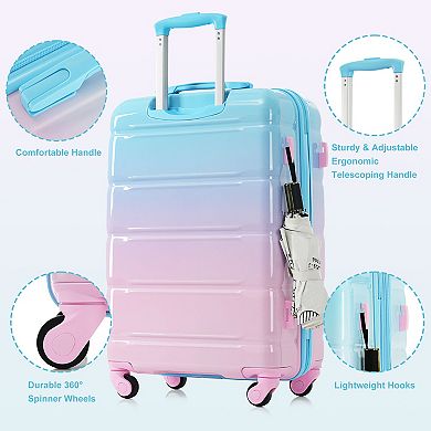 Pnronnc 3-Piece ABS+PC Hardshell Luggage Set with USB Port Spinner Wheels and Carry-On Suitcase