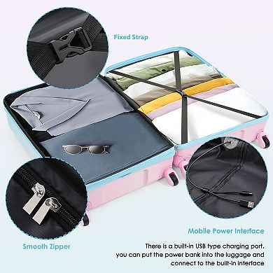 Pnronnc 3-Piece ABS+PC Hardshell Luggage Set with USB Port Spinner Wheels and Carry-On Suitcase