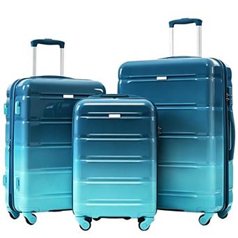 Pnronnc 3 pc ABS+PC Hardshell Luggage Set with USB Port Spinner Wheels and Carry-On Suitcase