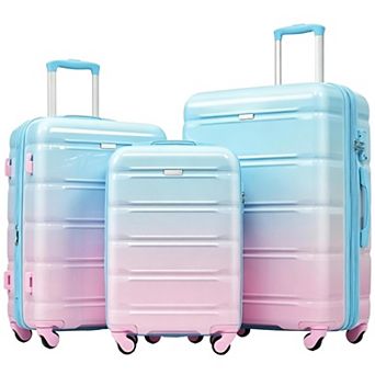 Pnronnc 3 pc ABS+PC Hardshell Luggage Set with USB Port Spinner Wheels and Carry-On Suitcase