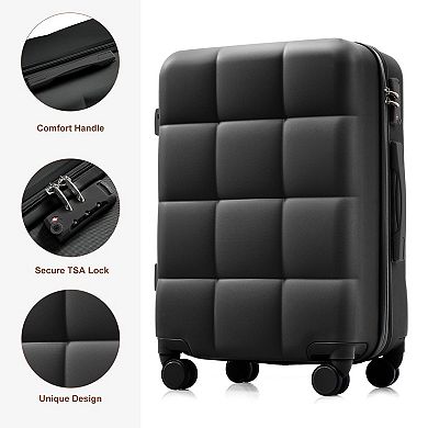 Pnronnc 3-Piece ABS Hardshell Carry-On Luggage Set with Cup Holder and Spinner Wheels