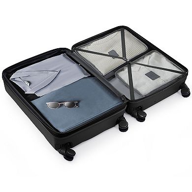 Pnronnc 3-Piece ABS Hardshell Carry-On Luggage Set with Cup Holder and Spinner Wheels