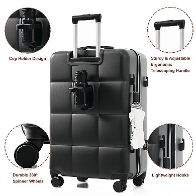 Pnronnc 3-Piece ABS Hardshell Carry-On Luggage Set with Cup Holder and Spinner Wheels