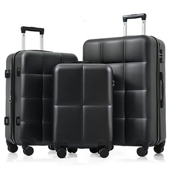 Pnronnc 3 pc ABS Hardshell Carry-On Luggage Set with Cup Holder and Spinner Wheels