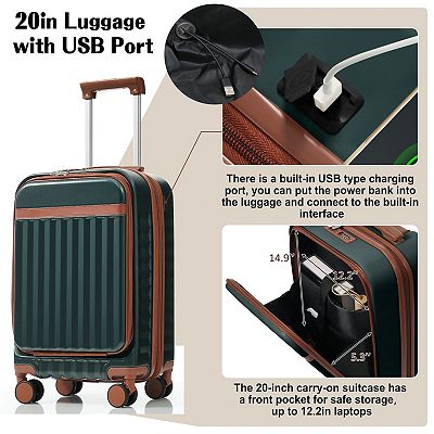 Pnronnc 3-Piece ABS Hardshell Luggage Set with Front Opening Carry