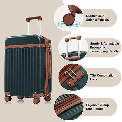 Pnronnc 3-Piece ABS Hardshell Luggage Set with Front Opening Carry