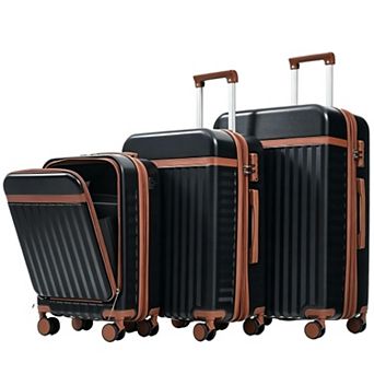 Pnronnc 3 pc ABS Hardshell Luggage Set with Front Opening Carry-On USB Port and TSA Lock