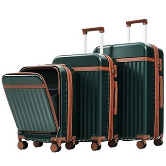 Pnronnc 3 pc ABS Hardshell Luggage Set with Front Opening Carry-On USB Port and TSA Lock