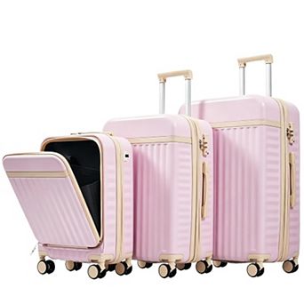 Pnronnc 3 pc ABS Hardshell Luggage Set with Front Opening Carry-On USB Port and TSA Lock