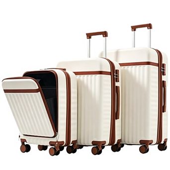 Pnronnc 3 pc ABS Hardshell Luggage Set with Front Opening Carry-On USB Port and TSA Lock