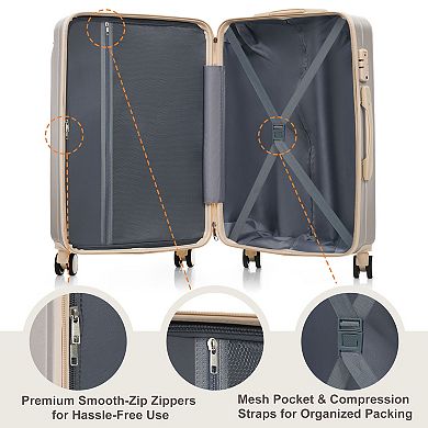 Pnronnc 3-Piece ABS Travel Luggage Set with TSA Lock 360 Spinner Wheels and Telescoping Handle