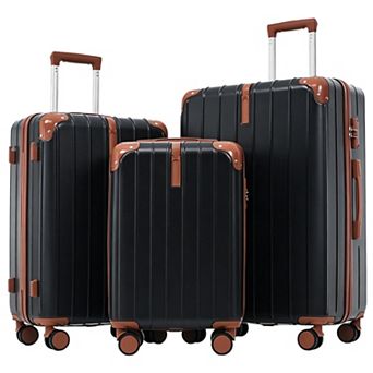 Pnronnc 3 pc ABS Travel Luggage Set with TSA Lock 360 Spinner Wheels and Telescoping Handle