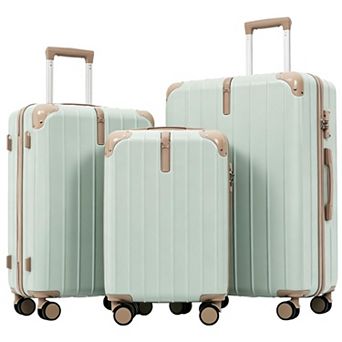 Pnronnc 3 pc ABS Travel Luggage Set with TSA Lock 360 Spinner Wheels and Telescoping Handle