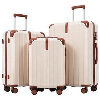 Pnronnc 3 pc ABS Travel Luggage Set with TSA Lock 360 Spinner Wheels and Telescoping Handle