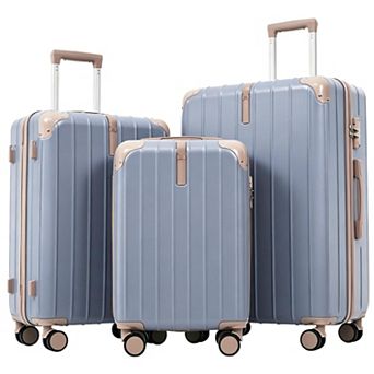 Pnronnc 3 pc ABS Travel Luggage Set with TSA Lock 360 Spinner Wheels and Telescoping Handle