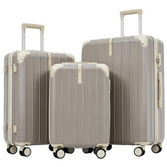 Pnronnc 3 pc ABS Travel Luggage Set with TSA Lock 360 Spinner Wheels and Telescoping Handle