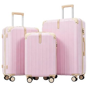 Pnronnc 3 pc ABS Travel Luggage Set with TSA Lock 360 Spinner Wheels and Telescoping Handle