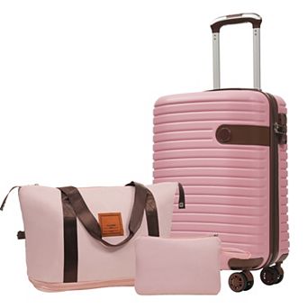 Pnronnc 3 pc Carry-On Luggage Set with 20 Inch ABS Suitcase TSA Lock Duffel and Toiletry Bag