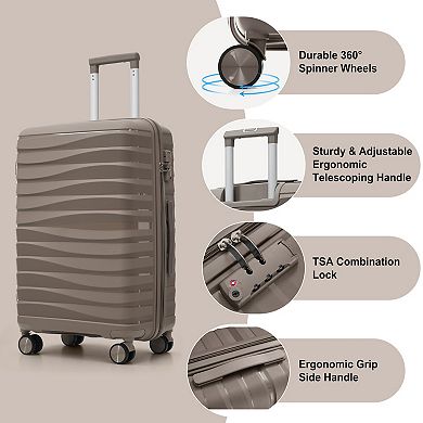 Pnronnc 3-Piece PP Travel Luggage Set with TSA Lock Spinner Wheels and Telescoping Handle