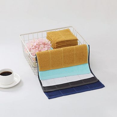 Blue Dish Cloths Kitchen Highly Absorbent Cotton Terry Rags 12pcs 11x11 Inches