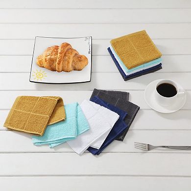 Blue Dish Cloths Kitchen Highly Absorbent Cotton Terry Rags 12pcs 11x11 Inches