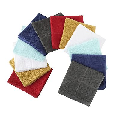 Blue Dish Cloths Kitchen Highly Absorbent Cotton Terry Rags 12pcs 11x11 Inches