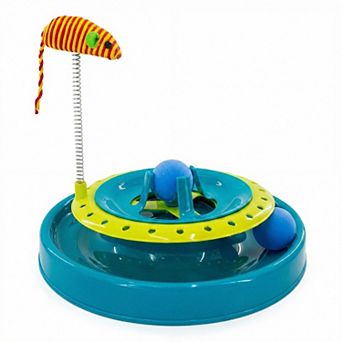 Interactive Cat Track Toy Rotating Dual Layer Balls and Spring Catnip Mouse for Indoor Cats