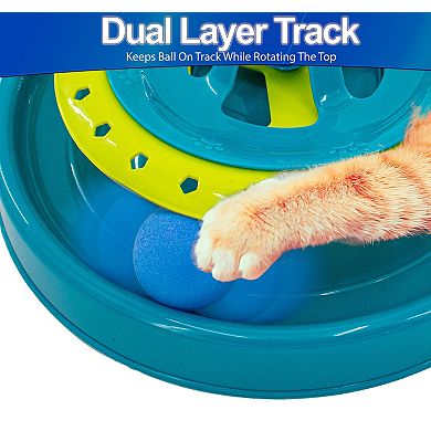 Interactive Cat Track Toy Rotating Dual Layer Balls and Spring Catnip Mouse for Indoor Cats