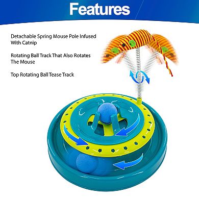 Interactive Cat Track Toy Rotating Dual Layer Balls and Spring Catnip Mouse for Indoor Cats