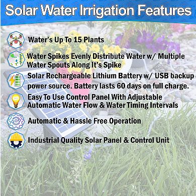 Solar Drip Irrigation System Automatic Watering Kit for Up to 15 Plants with USB Backup
