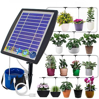Solar Drip Irrigation System Automatic Watering Kit for Up to 15 Plants with USB Backup