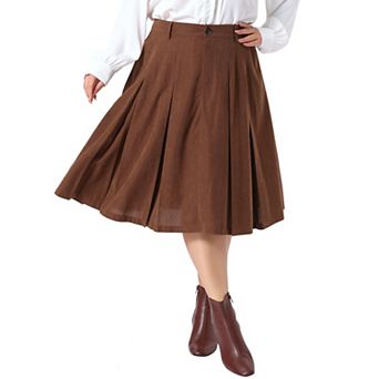 Women's Plus Size Skirts Button High Waist A Line Midi Vintage Pleated Skirts