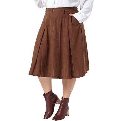 Women's Plus Size Skirts Button High Waist A Line Midi Vintage Pleated Skirts