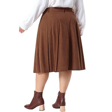 Women's Plus Size Skirts Button High Waist A Line Midi Vintage Pleated Skirts