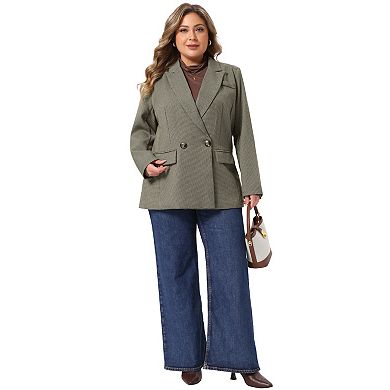 Women's Plus Size Blazer Double Breasted Plaid Work Office Suit Jacket Business Blazer Professional