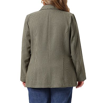 Women's Plus Size Blazer Double Breasted Plaid Work Office Suit Jacket Business Blazer Professional