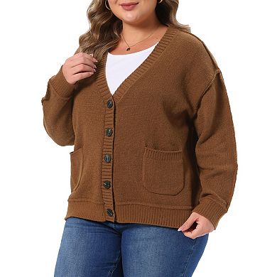 Women's Plus Size Sweater Cardigan Open Front Long Sleeve with Two Pockets Knit Fall Winter Cardigan