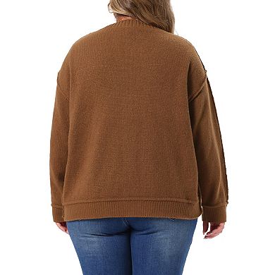Women's Plus Size Sweater Cardigan Open Front Long Sleeve with Two Pockets Knit Fall Winter Cardigan