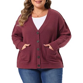 Women's Plus Size Sweater Cardigan Open Front Long Sleeve with Two Pockets Knit Fall Winter Cardigan