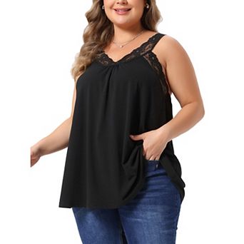 Women's Plus Size Lace V Neck Sleeveless Camisole Tank Tops